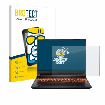 Face avant d’un emballage produit avec le logo de la marque BROTECT. À côté, l’appareil Acer Nitro V 16 est représenté avec la