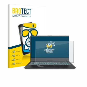 Face avant d’un emballage produit avec le logo de la marque BROTECT. À côté, l’appareil Gigabyte G5 2024 est représenté avec l