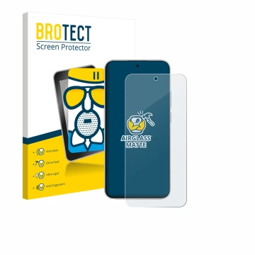 Face avant d’un emballage produit avec le logo de la marque BROTECT. À côté, l’appareil Xiaomi Redmi Note 15 Pro est représent