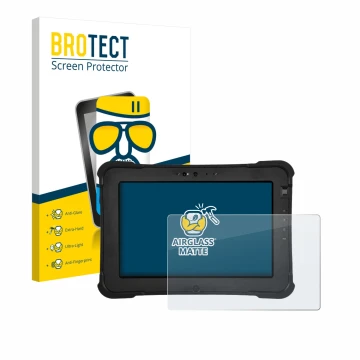 Face avant d’un emballage produit avec le logo de la marque BROTECT. À côté, l’appareil Zebra XSlate L10ax est représenté avec
