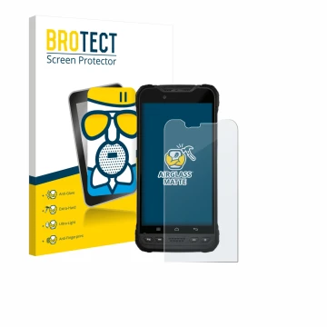 Face avant d’un emballage produit avec le logo de la marque BROTECT. À côté, l’appareil Zebra Xplore M60 est représenté avec l