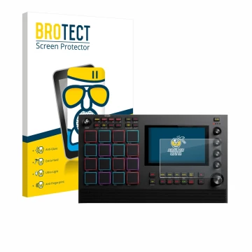 Face avant d’un emballage produit avec le logo de la marque BROTECT. À côté, l’appareil Akai MPC Live III est représenté avec 