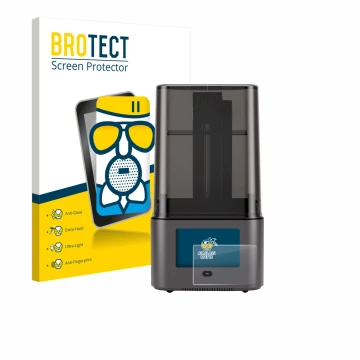 Face avant d’un emballage produit avec le logo de la marque BROTECT. À côté, l’appareil Anycubic Photon Mono 4 Ultra est repré