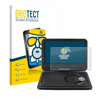 Face avant d’un emballage produit avec le logo de la marque BROTECT. À côté, l’appareil Soundmaster PDB1910SW DVD Player est r