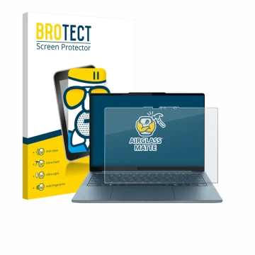 Face avant d’un emballage produit avec le logo de la marque BROTECT. À côté, l’appareil Lenovo Yoga Slim 7 Gen 10 14