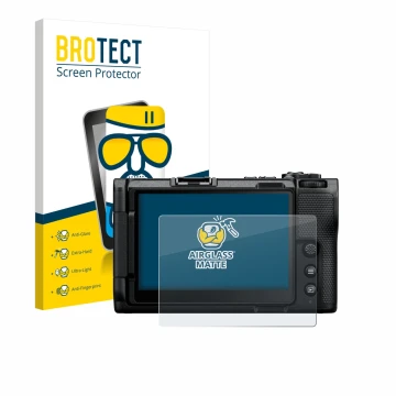 Face avant d’un emballage produit avec le logo de la marque BROTECT. À côté, l’appareil Nikon ZR 2025 est représenté avec la p