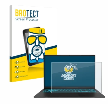 Face avant d’un emballage produit avec le logo de la marque BROTECT. À côté, l’appareil ASUS V16 V3607 est représenté avec la 