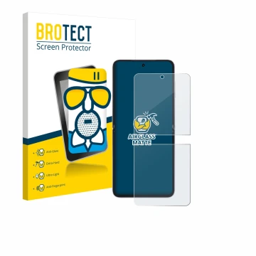 Face avant d’un emballage produit avec le logo de la marque BROTECT. À côté, l’appareil Honor Magic V Flip 2 est représenté av