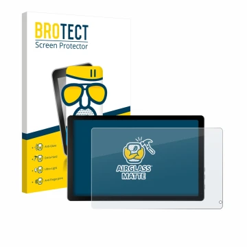 Face avant d’un emballage produit avec le logo de la marque BROTECT. À côté, l’appareil Laptok KB1001 10.1