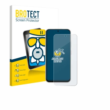 Face avant d’un emballage produit avec le logo de la marque BROTECT. À côté, l’appareil Nubia V80 Pro est représenté avec la p
