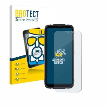 Face avant d’un emballage produit avec le logo de la marque BROTECT. À côté, l’appareil Blackview Rock 1 est représenté avec l