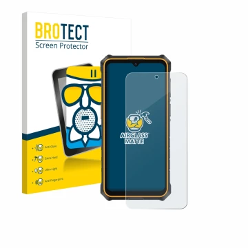 Face avant d’un emballage produit avec le logo de la marque BROTECT. À côté, l’appareil Ulefone RugKing 3 Pro est représenté a