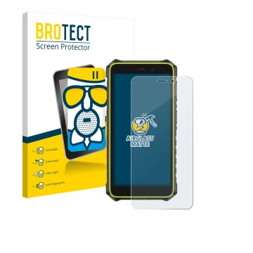 Face avant d’un emballage produit avec le logo de la marque BROTECT. À côté, l’appareil Ulefone RugKing 2 Pro est représenté a