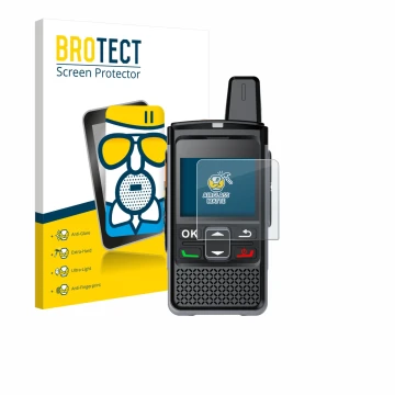 Face avant d’un emballage produit avec le logo de la marque BROTECT. À côté, l’appareil Hytera PNC360S est représenté avec la 