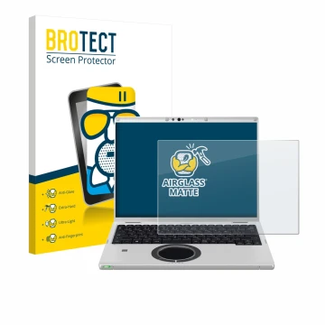 Face avant d’un emballage produit avec le logo de la marque BROTECT. À côté, l’appareil Panasonic CF-FV3 est représenté avec l