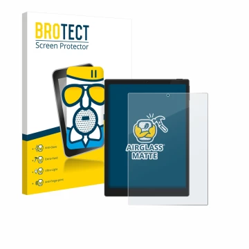 Face avant d’un emballage produit avec le logo de la marque BROTECT. À côté, l’appareil Hannspree Lumo 7.8 est représenté avec