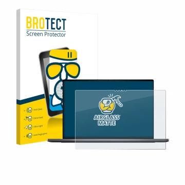 Face avant d’un emballage produit avec le logo de la marque BROTECT. À côté, l’appareil Dell XPS 16 DA16260 est représenté ave