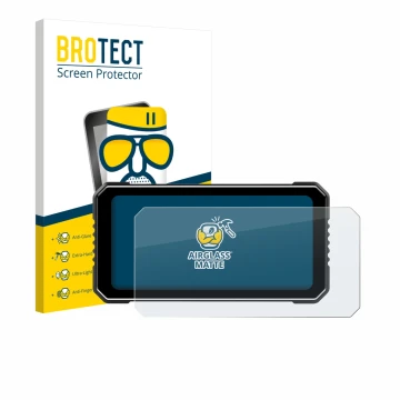 Face avant d’un emballage produit avec le logo de la marque BROTECT. À côté, l’appareil Vtopek MT26 6.25