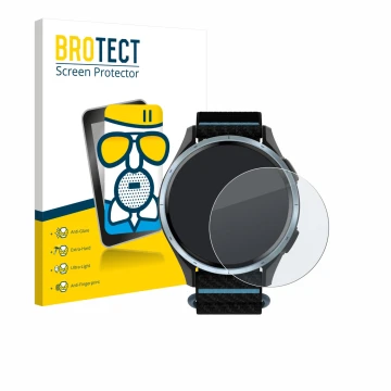 Face avant d’un emballage produit avec le logo de la marque BROTECT. À côté, l’appareil Garmin Approach J1 est représenté avec