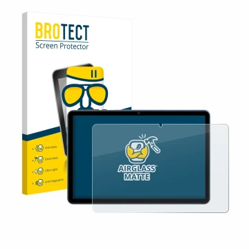 Face avant d’un emballage produit avec le logo de la marque BROTECT. À côté, l’appareil WOREGOO M283-EEA 10.1