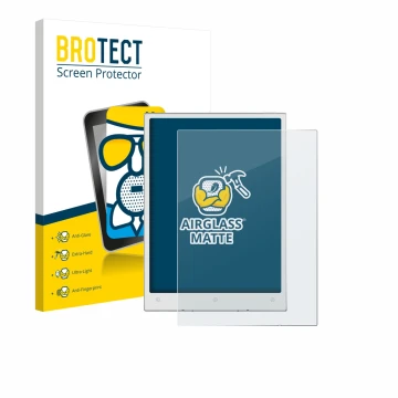 Face avant d’un emballage produit avec le logo de la marque BROTECT. À côté, l’appareil Viwoods AiPaper Mini est représenté av