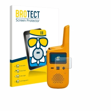 Face avant d’un emballage produit avec le logo de la marque BROTECT. À côté, l’appareil Motorola Talkabout T72 est représenté 