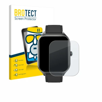 Face avant d’un emballage produit avec le logo de la marque BROTECT. À côté, l’appareil FORRLITE Smartwatch 2.01