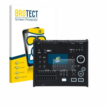 Face avant d’un emballage produit avec le logo de la marque BROTECT. À côté, l’appareil Roland V71 est représenté avec la prot