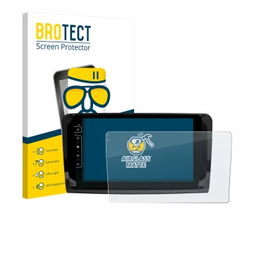 Face avant d’un emballage produit avec le logo de la marque BROTECT. À côté, l’appareil Dynavin D9-DF432 9