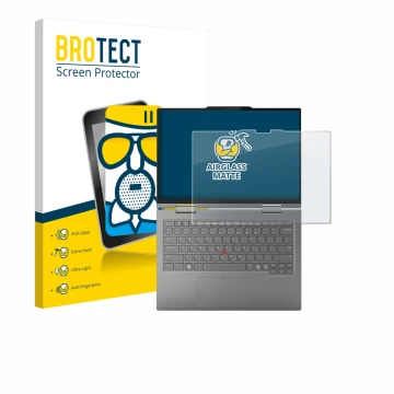 Face avant d’un emballage produit avec le logo de la marque BROTECT. À côté, l’appareil Lenovo ThinkPad X1 2-in-1 Gen 10 Aura 