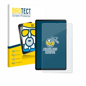 Face avant d’un emballage produit avec le logo de la marque BROTECT. À côté, l’appareil Xiaomi Black Shark Gaming Tablet est r