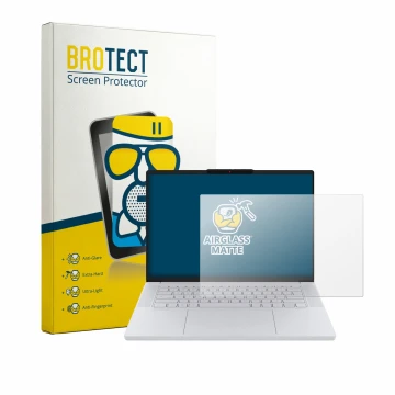 Face avant d’un emballage produit avec le logo de la marque BROTECT. À côté, l’appareil Lenovo Googlebook 15 est représenté av