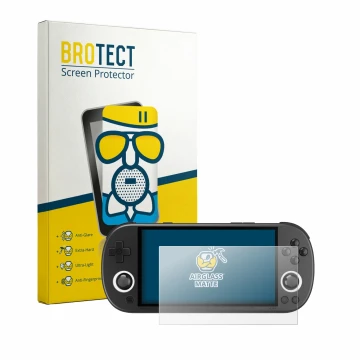 Face avant d’un emballage produit avec le logo de la marque BROTECT. À côté, l’appareil Trimui Smart Pro est représenté avec l