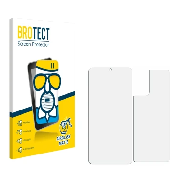 Face avant d’un emballage produit avec le logo de la marque BROTECT. À côté se trouve la protection d’écran correspondante.