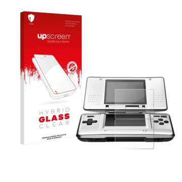 Face avant d’un emballage produit avec le logo de la marque upscreen. À côté, l’appareil Nintendo DS est représenté avec la pr