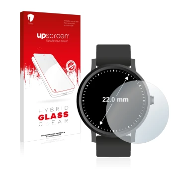 Face avant d’un emballage produit avec le logo de la marque upscreen. À côté, l’appareil Montres (Circulaire, ø: 22 mm) est re