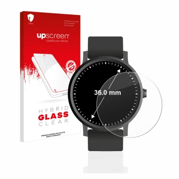 Face avant d’un emballage produit avec le logo de la marque upscreen. À côté, l’appareil Montres (Circulaire, ø: 36 mm) est re