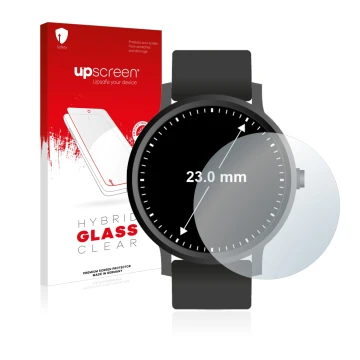 Face avant d’un emballage produit avec le logo de la marque upscreen. À côté, l’appareil Montres (Circulaire, ø: 23 mm) est re