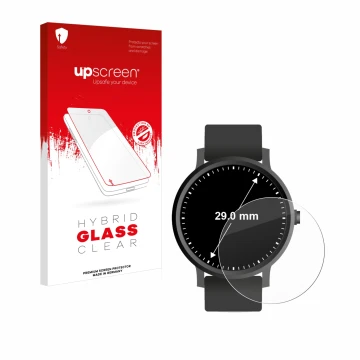 Face avant d’un emballage produit avec le logo de la marque upscreen. À côté, l’appareil Montres (Circulaire, ø: 29 mm) est re