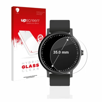 Face avant d’un emballage produit avec le logo de la marque upscreen. À côté, l’appareil Montres (Circulaire, ø: 35 mm) est re