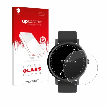 Face avant d’un emballage produit avec le logo de la marque upscreen. À côté, l’appareil Montres (Circulaire, ø: 37 mm) est re