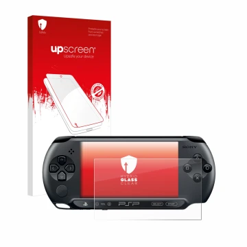 Face avant d’un emballage produit avec le logo de la marque upscreen. À côté, l’appareil Sony PSP Street E1004 est représenté 