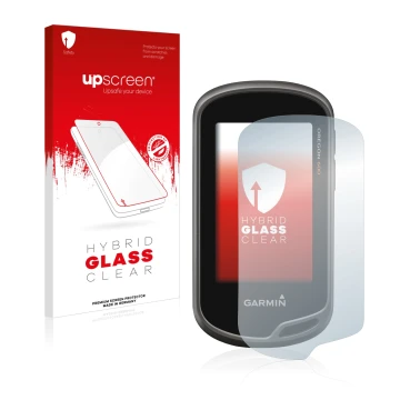Face avant d’un emballage produit avec le logo de la marque upscreen. À côté, l’appareil Garmin Oregon 650 est représenté avec