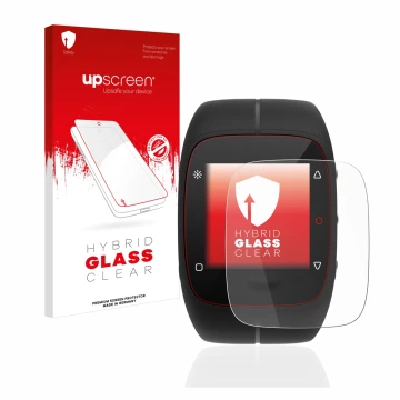 Face avant d’un emballage produit avec le logo de la marque upscreen. À côté, l’appareil Polar M400 est représenté avec la pro