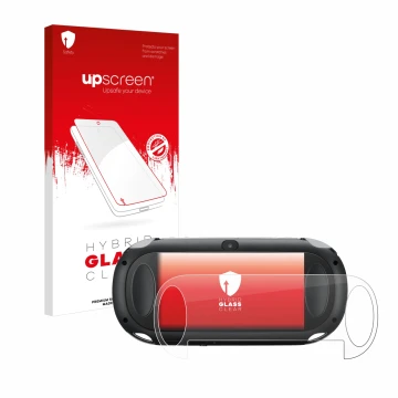 Face avant d’un emballage produit avec le logo de la marque upscreen. À côté, l’appareil Sony Playstation PCH-1000-Serie PS Vi