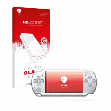Face avant d’un emballage produit avec le logo de la marque upscreen. À côté, l’appareil Sony PSP 2004 est représenté avec la 