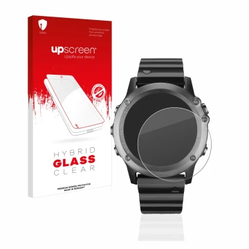 Face avant d’un emballage produit avec le logo de la marque upscreen. À côté, l’appareil Garmin Fenix 3 est représenté avec la