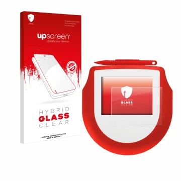 Face avant d’un emballage produit avec le logo de la marque upscreen. À côté, l’appareil Signotec Signature Pad Omega est repr
