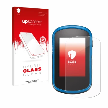 Face avant d’un emballage produit avec le logo de la marque upscreen. À côté, l’appareil Garmin eTrex Touch 35 est représenté 