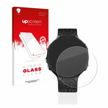 Face avant d’un emballage produit avec le logo de la marque upscreen. À côté, l’appareil Garmin Forerunner 235 est représenté 